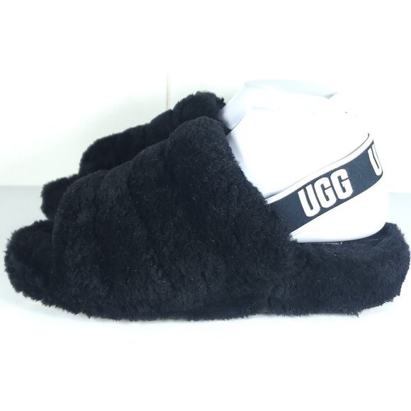 UGG Women's Fluff Yeah Slide US8 Black Fur Slip-On Flat Slippers Shoes - Picture 2 of 16